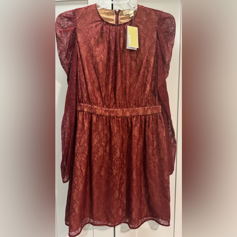 Michael Kors lace dress with puff sleeves.